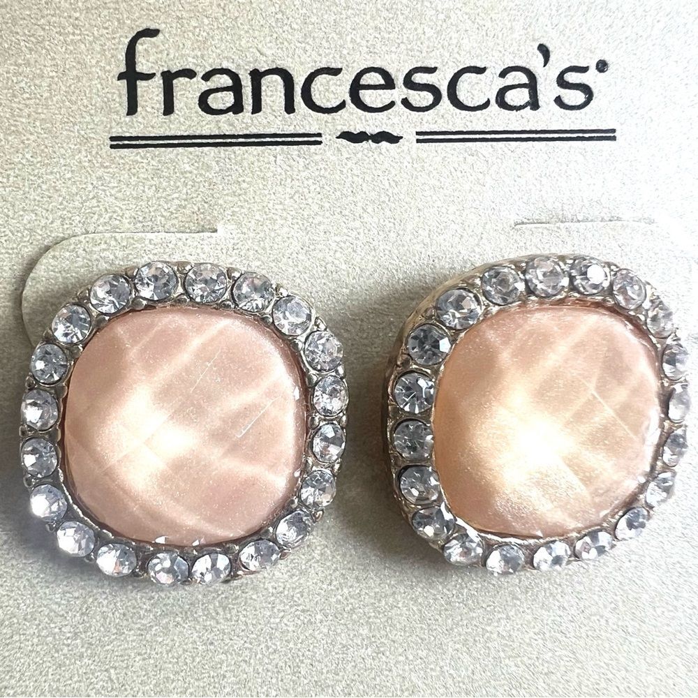 Francesca's Collections Blush Pink Satin Crystal Halo Stud Earrings